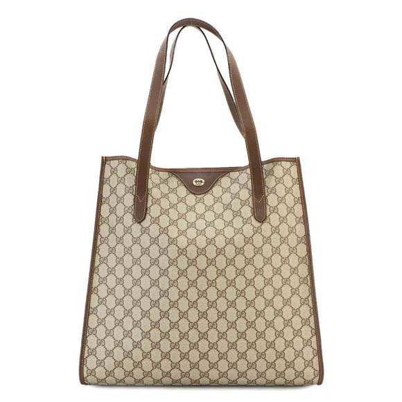 GUCCI GG Plus Leather Beige Brown Old Gucci Tote Bag - Picture 1 of 9